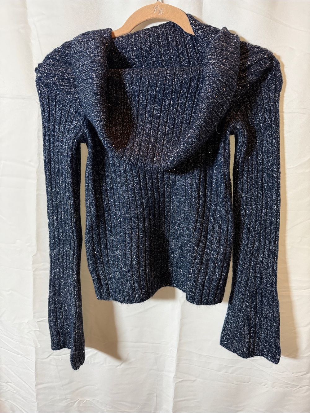 LOFT Navy Ribbed Cowl Neck Sweater